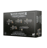 Warhammer 40k Horus Heresy Combi-Weapons & Shotgun Upgrade Set box, featuring five illustrated weapon models on a dark black background with white and silver text.
