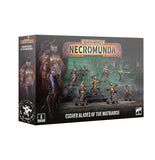 Warhammer 40k Necromunda Escher Blades of the Matriarch miniatures box set, featuring a dark sci-fi themed box with character illustrations and the Warhammer 40k logo.