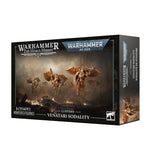 Warhammer 40,000: The Horus Heresy - Custodes: Venatari Sodality miniatures figure box, featuring a detailed battle scene with winged soldiers on the front and product branding on a clean white background.