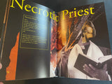 Open book showing a character named 'Necrotic Priest' with a description and illustration.