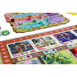 Colorful board game with cards and pieces on a white background
