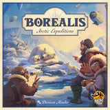 Board game box for 'Borealis: Arctic Expeditions' with illustrations of people and a polar bear in a snowy landscape.