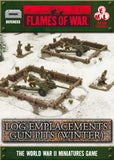 Flames of War game box with miniature soldiers and fortifications on a snowy background