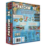 Board game box for 'Patchwork' with colorful design and game instructions.