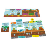 Set of gardening-themed cards and board on a white background