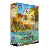 Forest Shuffle: Smokey Mountains board game box by Asmodee Games, featuring a colorful autumn landscape illustration with an otter, fish, deer, and a griffin.