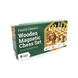 Box of Family Classics wooden magnetic chess set on a white background