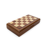 Wooden chessboard with checkered pattern on a white background