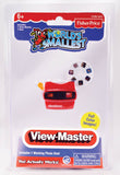 Fisher-Price World's Smallest View-Master toy in its original blister packaging, featuring a red toy camera and a white photo reel on a white background.