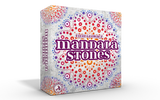 Box of Mandala Stones with colorful design on a white background