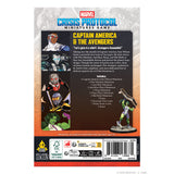 Back of Marvel Crisis Protocol Miniatures Game box, featuring character art, product description, included miniatures and cards, and a barcode on a white background.