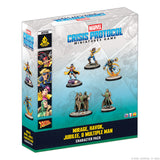 Marvel Crisis Protocol Miniatures Game character pack box featuring Mirage, Hayok, Jubilee, and 6 Multiple Man miniatures, shown on a clean white background.