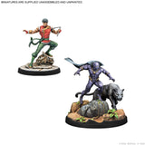 Two miniature figurines on a white background with text indicating they are unassembled and unpainted.