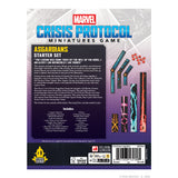 Marvel Crisis Protocol Asgardians starter set packaging with game components on a white background