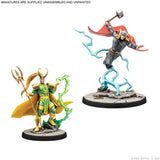 Two miniature figurines on white background with Marvel logo.
