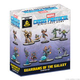 Marvel Crisis Protocol miniatures game box featuring 'Guardians of the Galaxy' starter set on a white background.