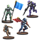 Four colorful action figure toys on a white background