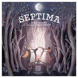 Book cover of 'Septima' with two figures dancing in a forest under a moonlit sky.