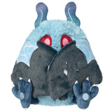 Plush toy with blue and gray design on a white background