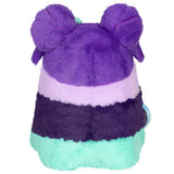 Plush toy with purple and green colors on a white background