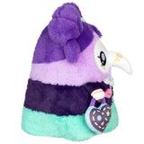Plush toy with purple, white, and teal stripes on a white background