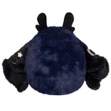 Plush toy with a blue body and black limbs on a white background