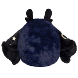 Plush toy with a blue body and black limbs on a white background