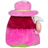 Plush toy with pink and red gradient body and pink hat on a white background