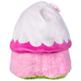 Pink plush toy with white cloud-like top on a white background