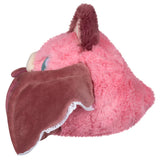Plush bat toy with pink body and brown wings on a white background