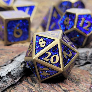 Mini Bardic Blue Metal Dice Set