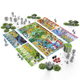 Board game set with various pieces and maps on a white background