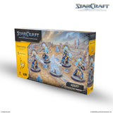 StarCraft tabletop miniatures game box with figures on a white background