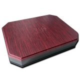 Red and black paint palette with a brand logo on a white background