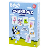 Bluey Charades game box with cartoon dog and colorful cards on a blue background