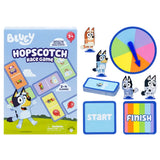 Bluey Hopscotch Race Game set with game pieces and clock on a white background
