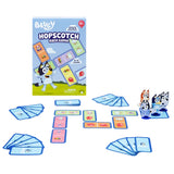 Bluey Hopscotch Race Game set with cards and characters on a white background