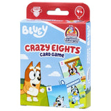 Bluey Crazy Eights card game packaging with cartoon characters on a white background