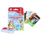 Bluey Crazy Eights card game packaging with cards displayed on a white background