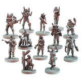 Set of miniature figures on round bases against a white background