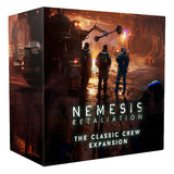 Board game box for 'Nemesis Retaliation' with characters and text on a dark background