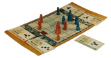 Board game with pieces and cards on a transparent background