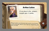 Card featuring Arthur Lakes with a description and character details on a vintage notebook background.