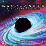 Board game box for 'Exoplanets: The Great Expanse' with a cosmic design featuring a black hole.