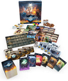 Board game set with 'Guardians of All' box and various components on a white background