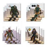 Set of character cards with illustrated figures on a white background