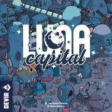 Cover of 'Luna Capital' board game with futuristic cityscape and Devir logo.