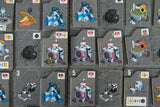 Collection of robot-themed tiles on a grid with various designs and numbers.