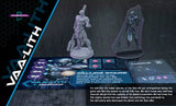 Board game components including figures and cards on a dark surface with 'Nanolith' branding.