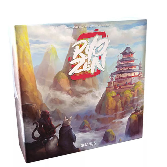 Board game box titled 'Rio Zen' with mountain and temple design on a white background